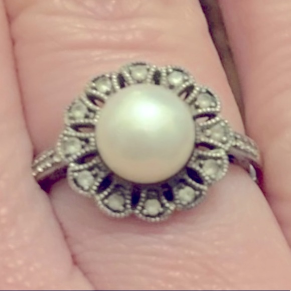 Pearl & Diamond silver ring - Picture 2 of 6